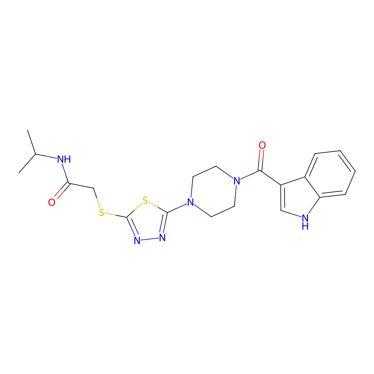 2-((5-(4-(1H-indole-3-carbonyl)piperazin-1-yl)-1,3,4-thiadiazol-2-yl)thio)-N-isopropylacetamide molecular structure, CAS 1105200-35-8