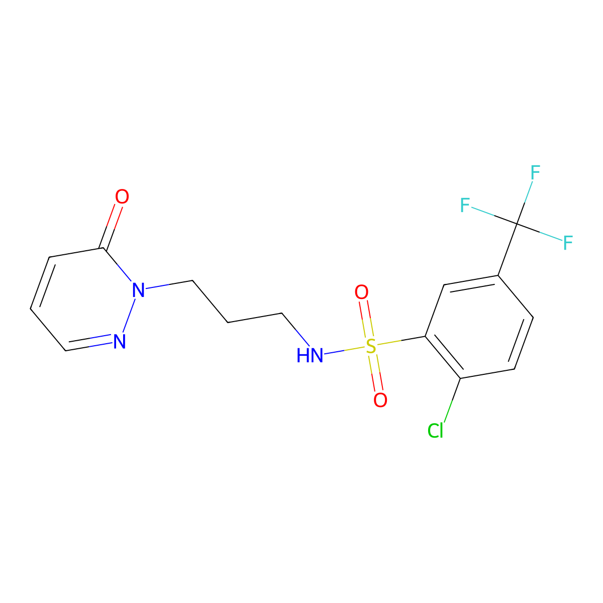 2-chloro-N-(3-(6-oxopyridazin-1(6H)-yl)propyl)-5-(trifluoromethyl)benzenesulfonamide molecular structure, CAS 1105200-39-2
