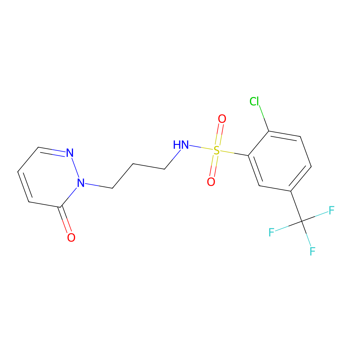 2-chloro-N-(3-(6-oxopyridazin-1(6H)-yl)propyl)-5-(trifluoromethyl)benzenesulfonamide molecular structure, CAS 1105200-39-2