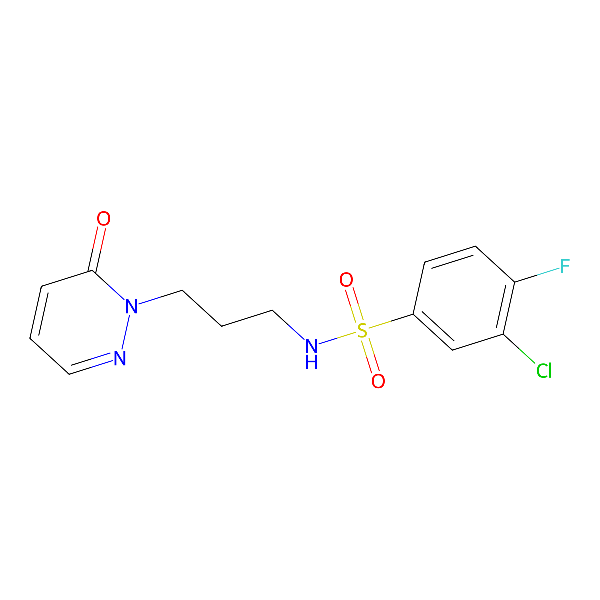 3-chloro-4-fluoro-N-(3-(6-oxopyridazin-1(6H)-yl)propyl)benzenesulfonamide molecular structure, CAS 1105200-46-1