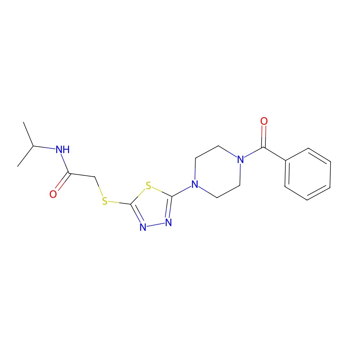 2-((5-(4-benzoylpiperazin-1-yl)-1,3,4-thiadiazol-2-yl)thio)-N-isopropylacetamide molecular structure, CAS 1105200-49-4