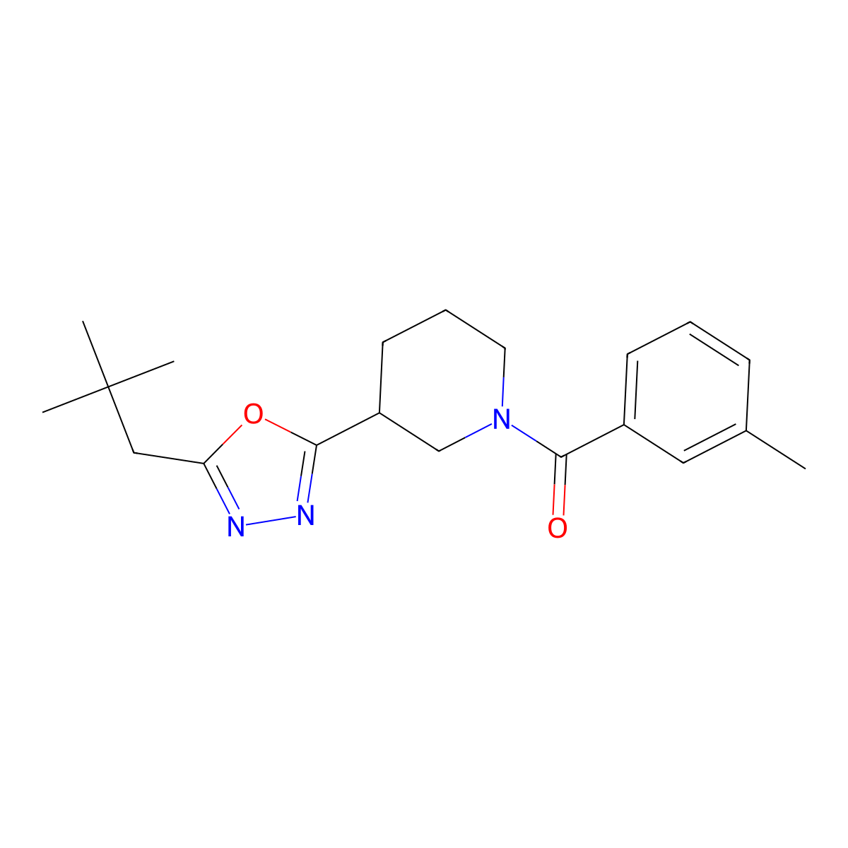 3-[5-(2,2-Dimethylpropyl)-1,3,4-oxadiazol-2-yl]-1-(3-methylbenzoyl)piperidine molecular structure, CAS 1105200-50-7