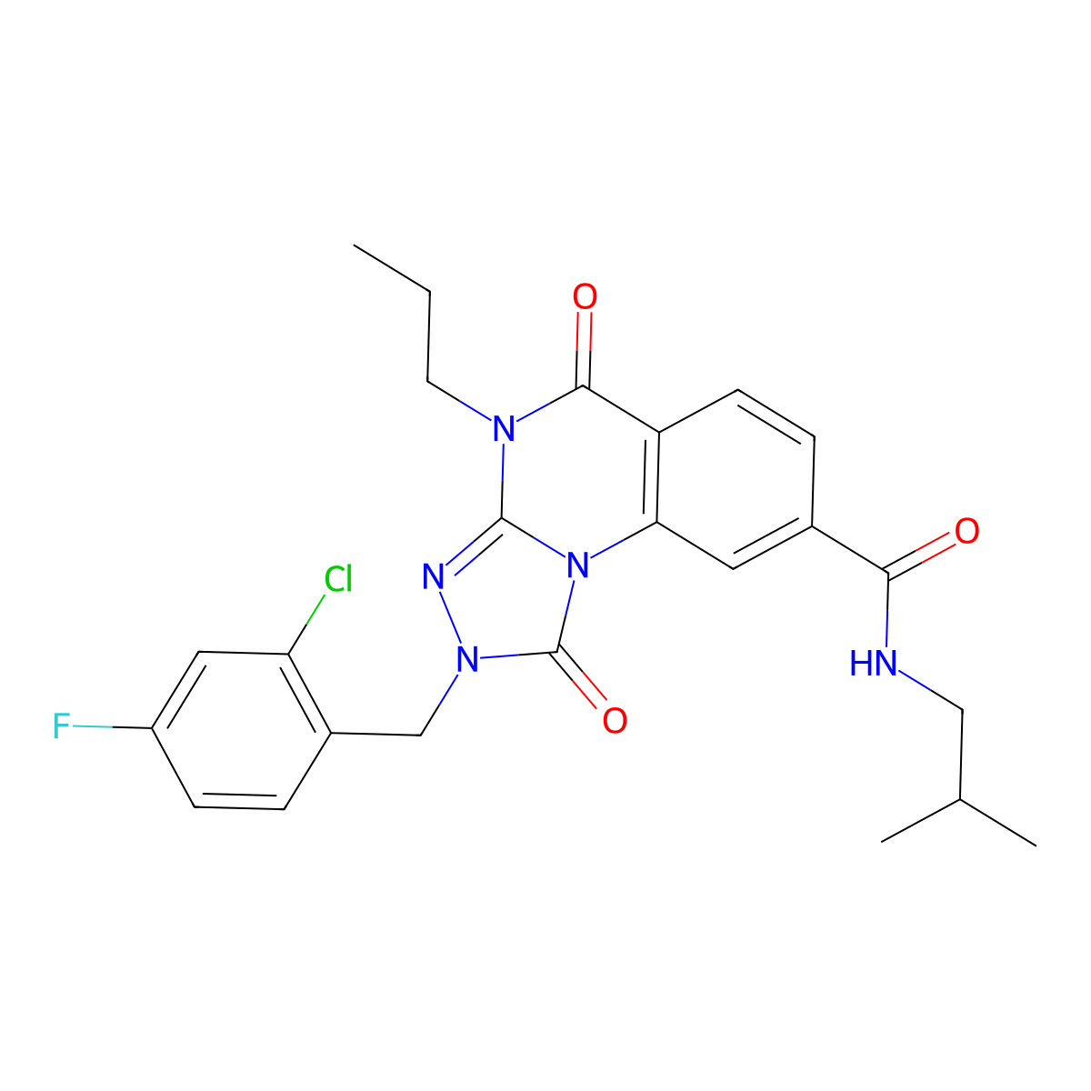 2-(2-chloro-4-fluorobenzyl)-N-isobutyl-1,5-dioxo-4-propyl-1,2,4,5-tetrahydro-[1,2,4]triazolo[4,3-a]quinazoline-8-carboxamide molecular structure, CAS 1105200-51-8