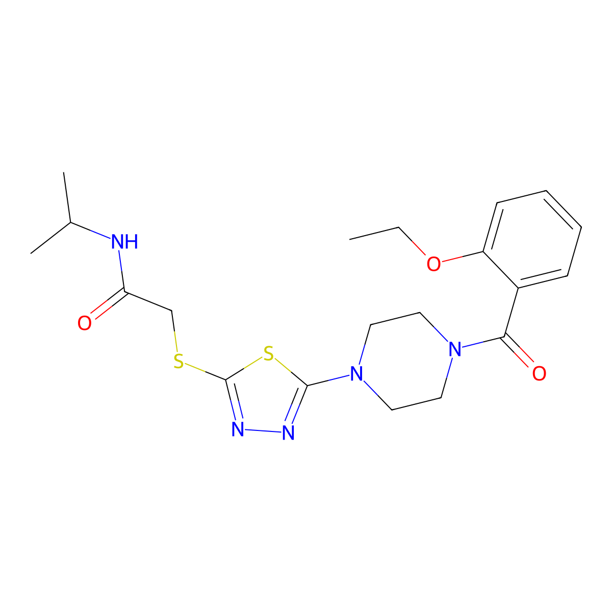 2-((5-(4-(2-ethoxybenzoyl)piperazin-1-yl)-1,3,4-thiadiazol-2-yl)thio)-N-isopropylacetamide molecular structure, CAS 1105200-57-4