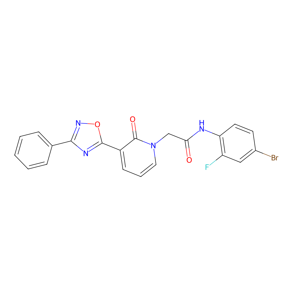 N-(4-bromo-2-fluorophenyl)-2-[2-oxo-3-(3-phenyl-1,2,4-oxadiazol-5-yl)pyridin-1(2H)-yl]acetamide molecular structure, CAS 1105200-63-2