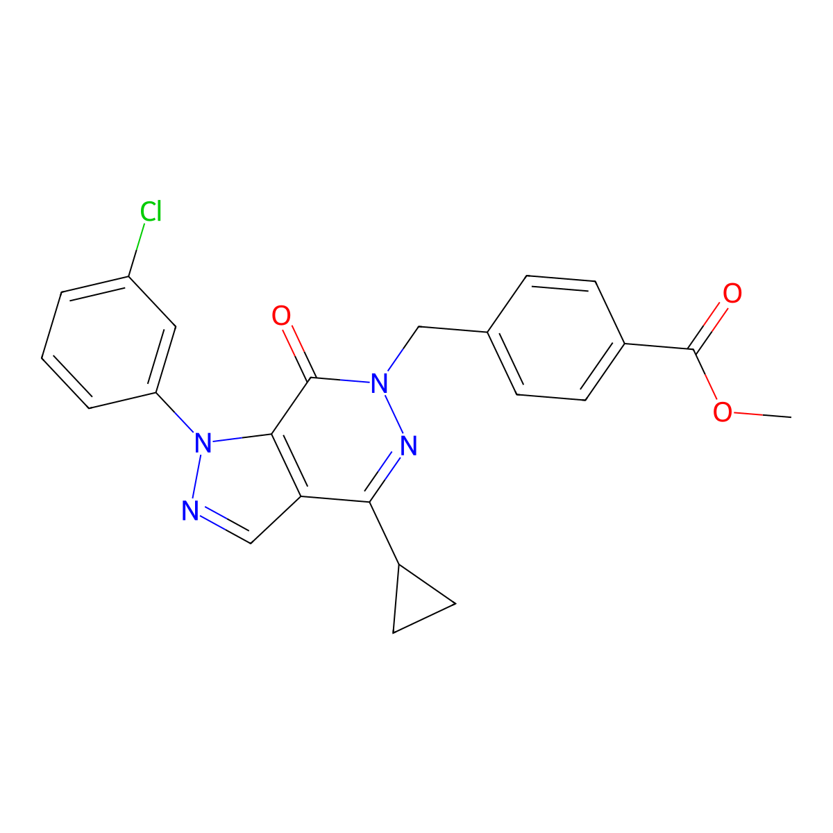 methyl 4-((1-(3-chlorophenyl)-4-cyclopropyl-7-oxo-1H-pyrazolo[3,4-d]pyridazin-6(7H)-yl)methyl)benzoate molecular structure, CAS 1105200-72-3
