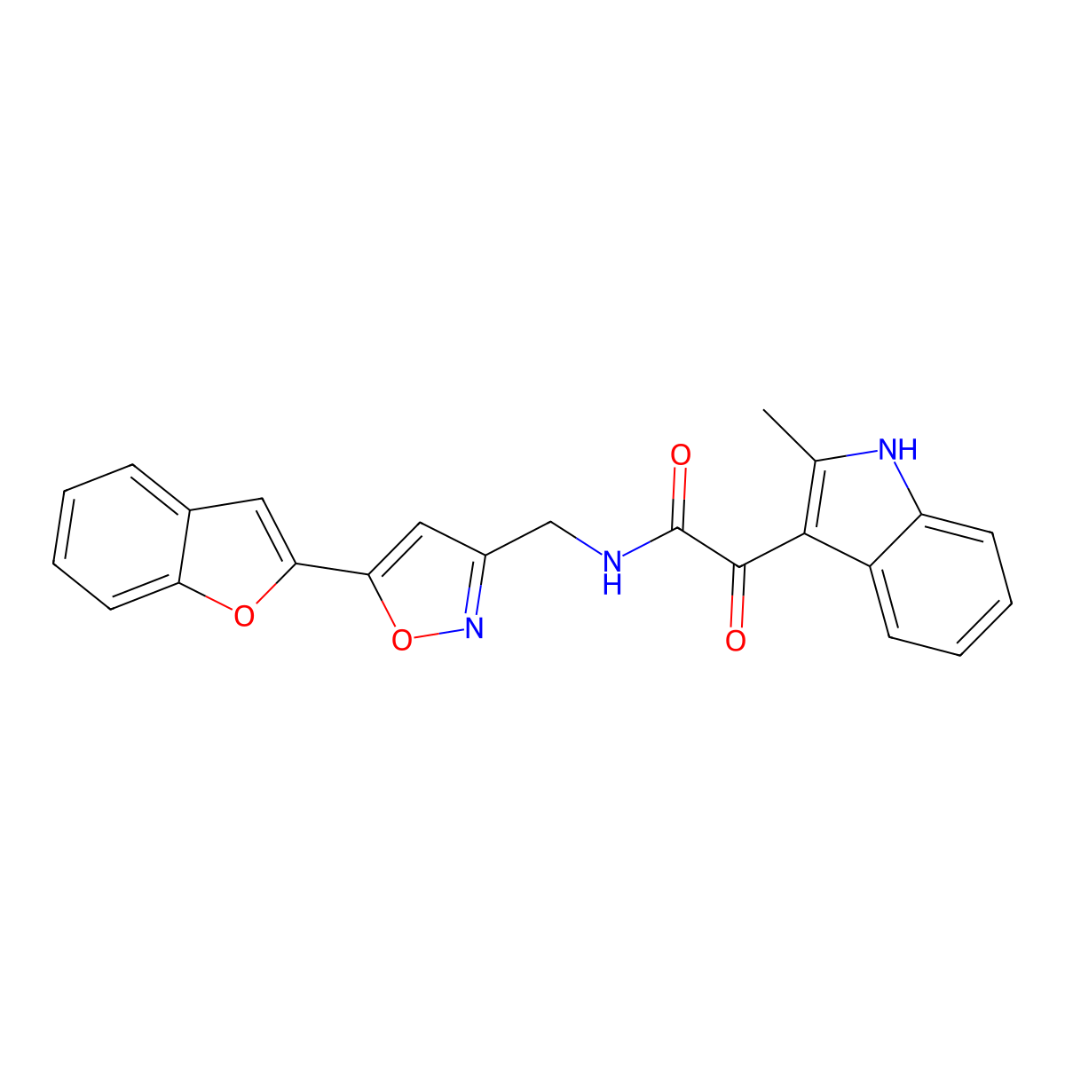 N-[[5-(2-benzofuranyl)-3-isoxazolyl]methyl]-2-(2-methyl-1H-indol-3-yl)-2-oxoacetamide molecular structure, CAS 1105200-77-8
