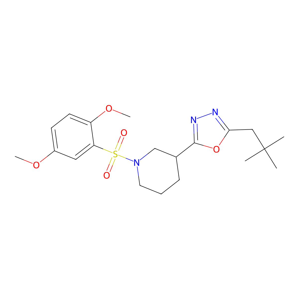 2-(1-((2,5-Dimethoxyphenyl)sulfonyl)piperidin-3-yl)-5-neopentyl-1,3,4-oxadiazole molecular structure, CAS 1105200-89-2