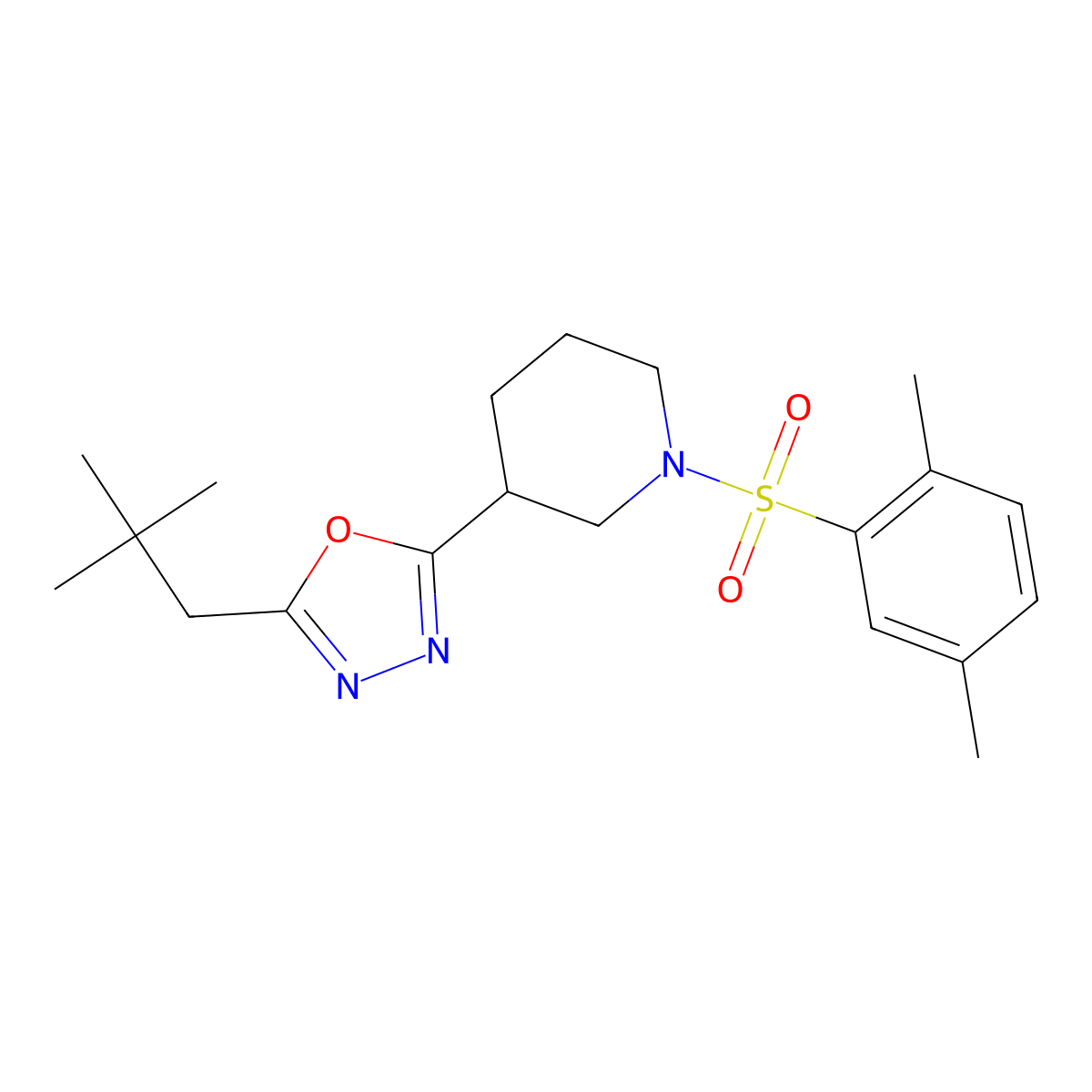 2-(1-((2,5-Dimethylphenyl)sulfonyl)piperidin-3-yl)-5-neopentyl-1,3,4-oxadiazole molecular structure, CAS 1105200-97-2