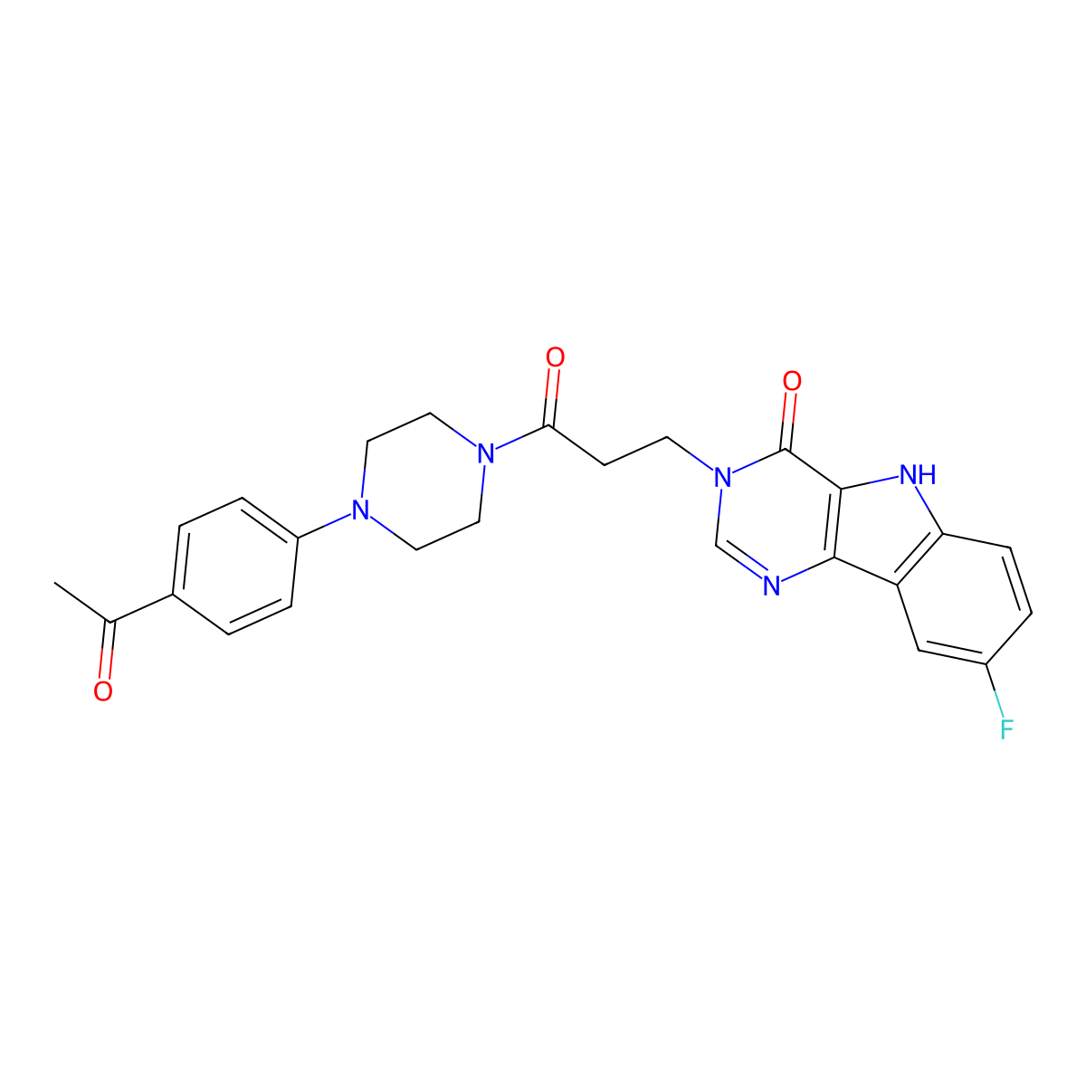 3-(3-(4-(4-acetylphenyl)piperazin-1-yl)-3-oxopropyl)-8-fluoro-3H-pyrimido[5,4-b]indol-4(5H)-one molecular structure, CAS 1105200-99-4