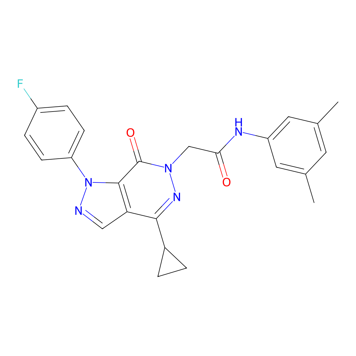 2-(4-cyclopropyl-1-(4-fluorophenyl)-7-oxo-1H-pyrazolo[3,4-d]pyridazin-6(7H)-yl)-N-(3,5-dimethylphenyl)acetamide molecular structure, CAS 1105201-03-3