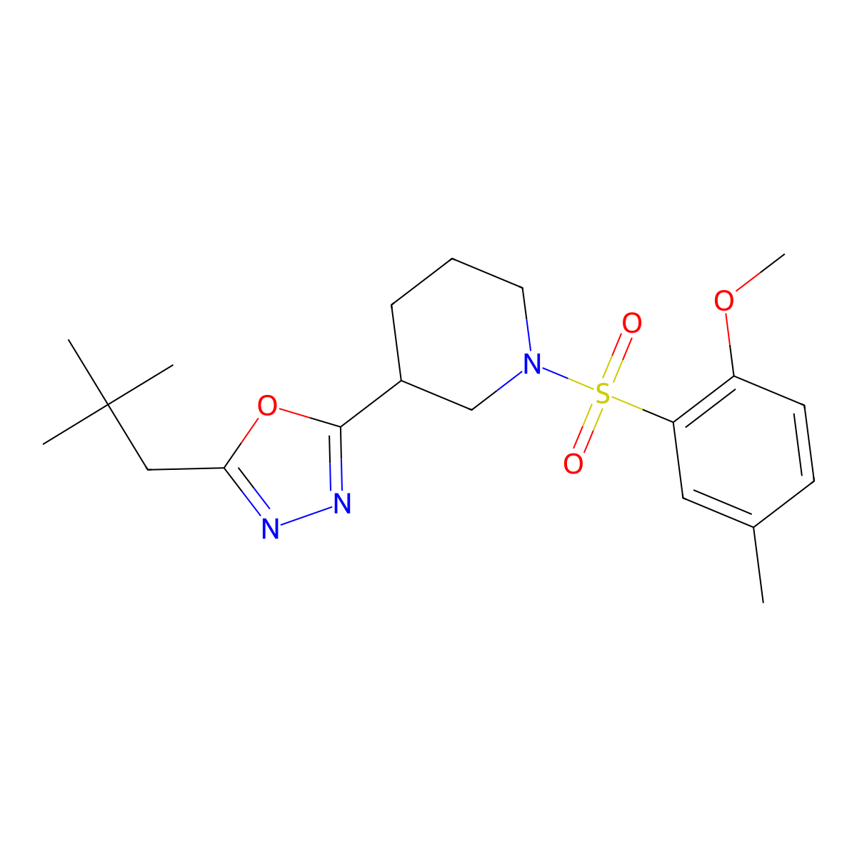 2-(1-((2-Methoxy-5-methylphenyl)sulfonyl)piperidin-3-yl)-5-neopentyl-1,3,4-oxadiazole molecular structure, CAS 1105201-05-5