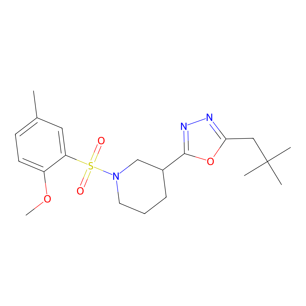 2-(1-((2-Methoxy-5-methylphenyl)sulfonyl)piperidin-3-yl)-5-neopentyl-1,3,4-oxadiazole molecular structure, CAS 1105201-05-5