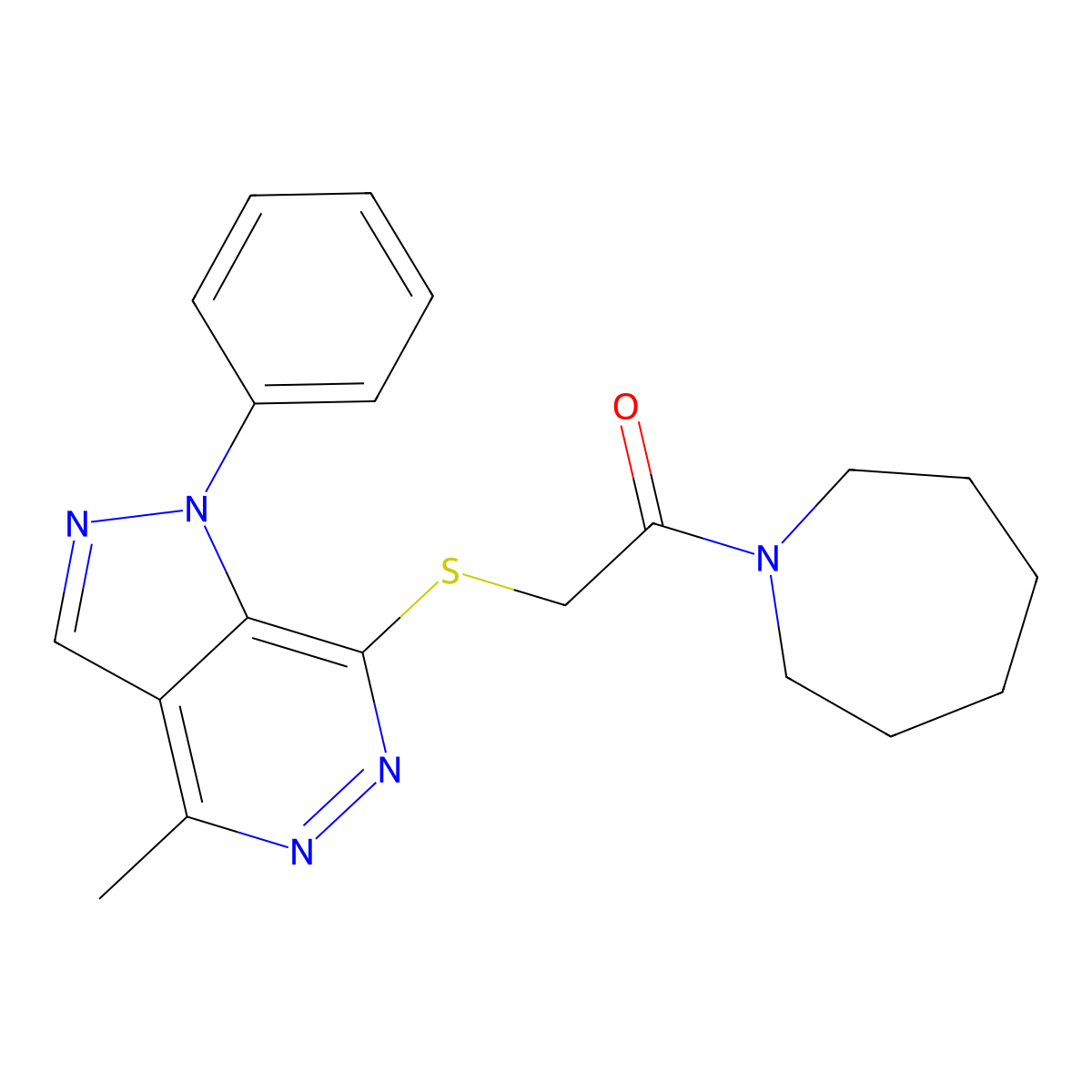 1-(azepan-1-yl)-2-((4-methyl-1-phenyl-1H-pyrazolo[3,4-d]pyridazin-7-yl)thio)ethanone molecular structure, CAS 1105201-10-2