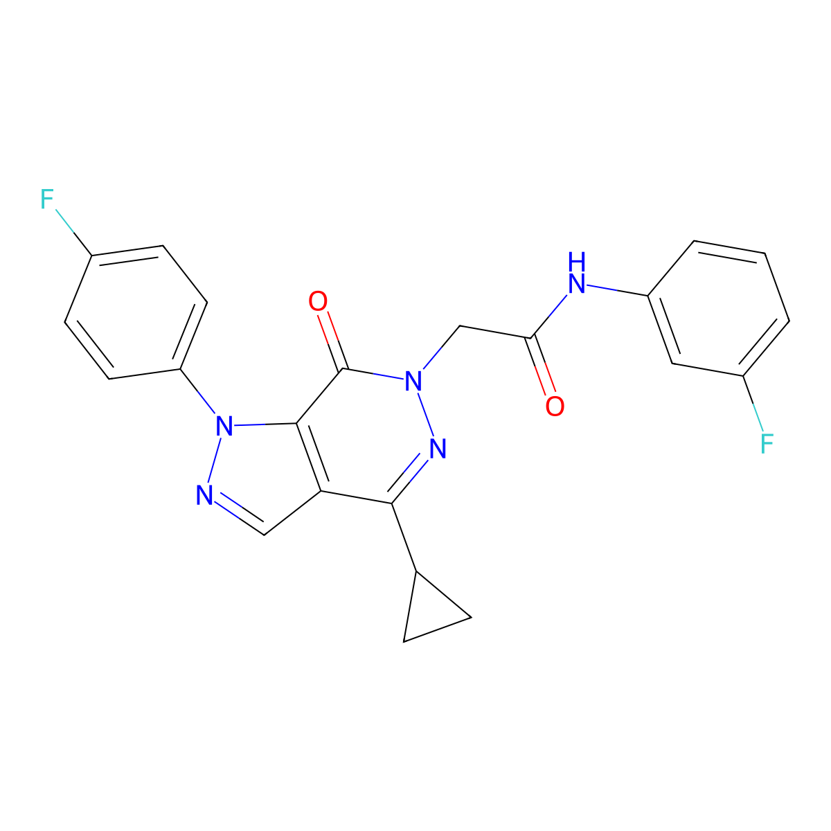 2-(4-cyclopropyl-1-(4-fluorophenyl)-7-oxo-1H-pyrazolo[3,4-d]pyridazin-6(7H)-yl)-N-(3-fluorophenyl)acetamide molecular structure, CAS 1105201-11-3