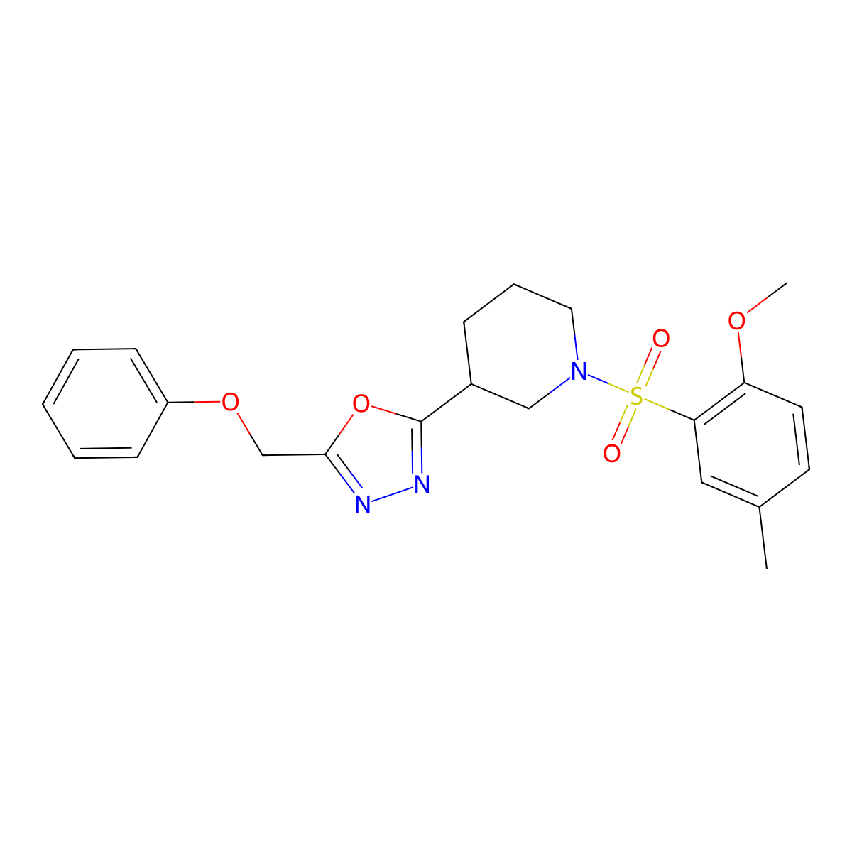 2-(1-((2-Methoxy-5-methylphenyl)sulfonyl)piperidin-3-yl)-5-(phenoxymethyl)-1,3,4-oxadiazole molecular structure, CAS 1105201-13-5