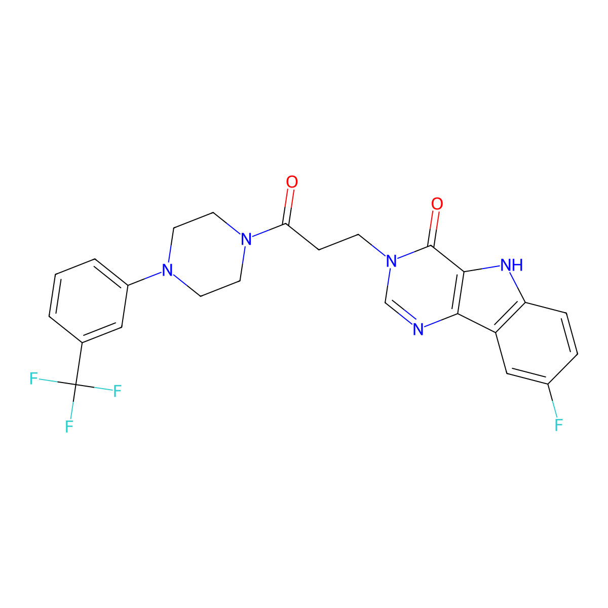 8-fluoro-3-(3-oxo-3-(4-(3-(trifluoromethyl)phenyl)piperazin-1-yl)propyl)-3H-pyrimido[5,4-b]indol-4(5H)-one molecular structure, CAS 1105201-15-7