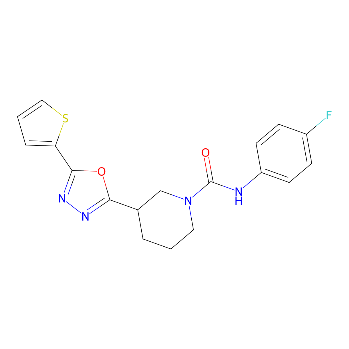 N-(4-fluorophenyl)-3-(5-(thiophen-2-yl)-1,3,4-oxadiazol-2-yl)piperidine-1-carboxamide molecular structure, CAS 1105201-21-5