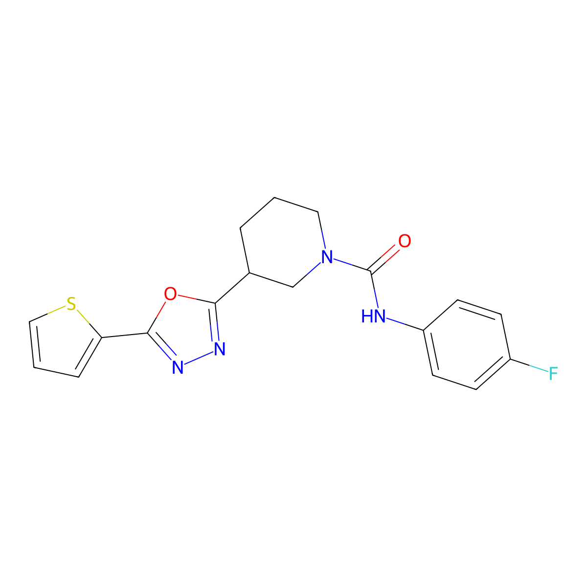 N-(4-fluorophenyl)-3-(5-(thiophen-2-yl)-1,3,4-oxadiazol-2-yl)piperidine-1-carboxamide molecular structure, CAS 1105201-21-5