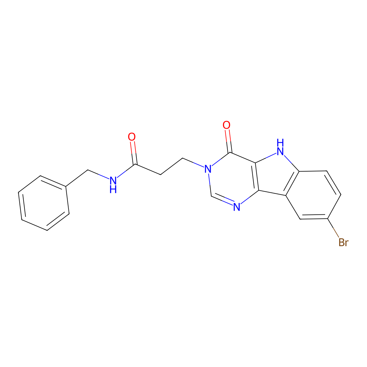 N-benzyl-3-(8-bromo-4-oxo-4,5-dihydro-3H-pyrimido[5,4-b]indol-3-yl)propanamide molecular structure, CAS 1105201-23-7