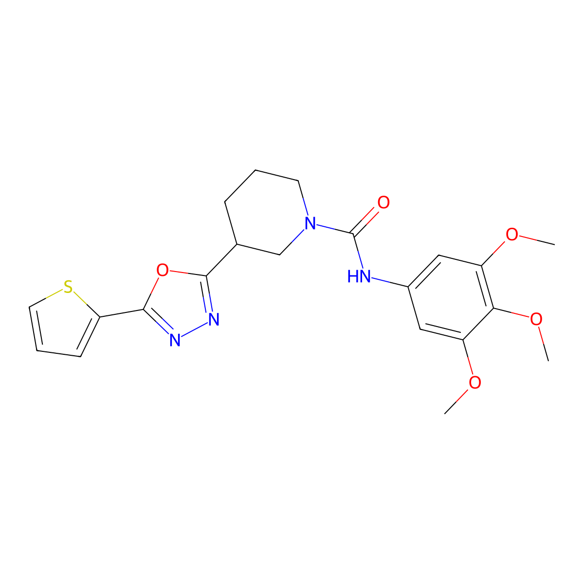 3-(5-(thiophen-2-yl)-1,3,4-oxadiazol-2-yl)-N-(3,4,5-trimethoxyphenyl)piperidine-1-carboxamide molecular structure, CAS 1105201-29-3