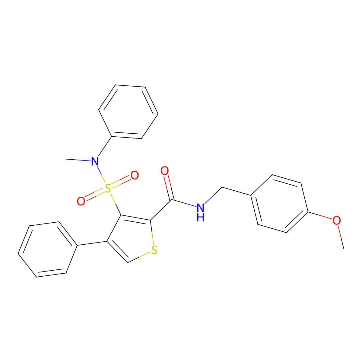 N-[(4-methoxyphenyl)methyl]-3-[methyl(phenyl)sulfamoyl]-4-phenylthiophene-2-carboxamide molecular structure, CAS 1105201-31-7