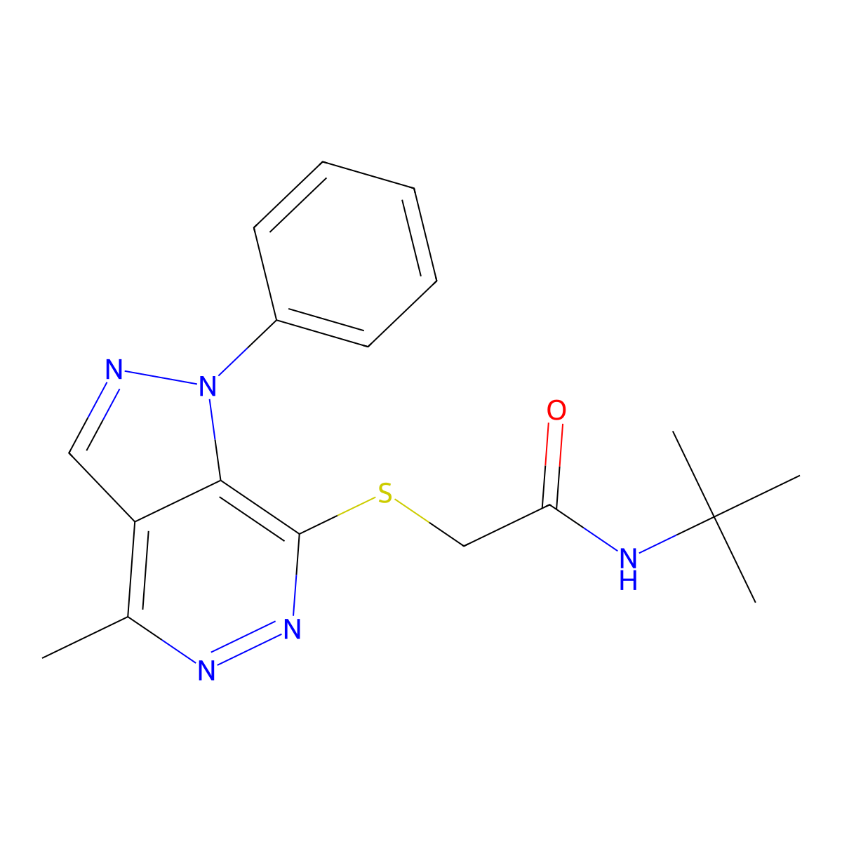 N-(tert-butyl)-2-((4-methyl-1-phenyl-1H-pyrazolo[3,4-d]pyridazin-7-yl)thio)acetamide molecular structure, CAS 1105201-34-0