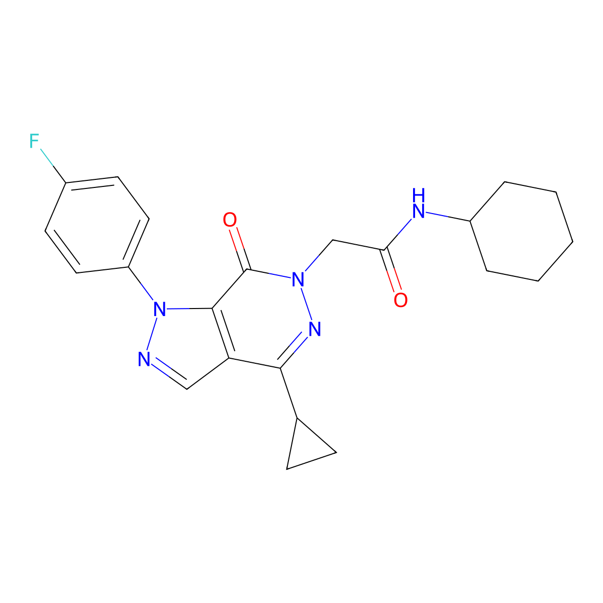 N-cyclohexyl-2-(4-cyclopropyl-1-(4-fluorophenyl)-7-oxo-1H-pyrazolo[3,4-d]pyridazin-6(7H)-yl)acetamide molecular structure, CAS 1105201-35-1