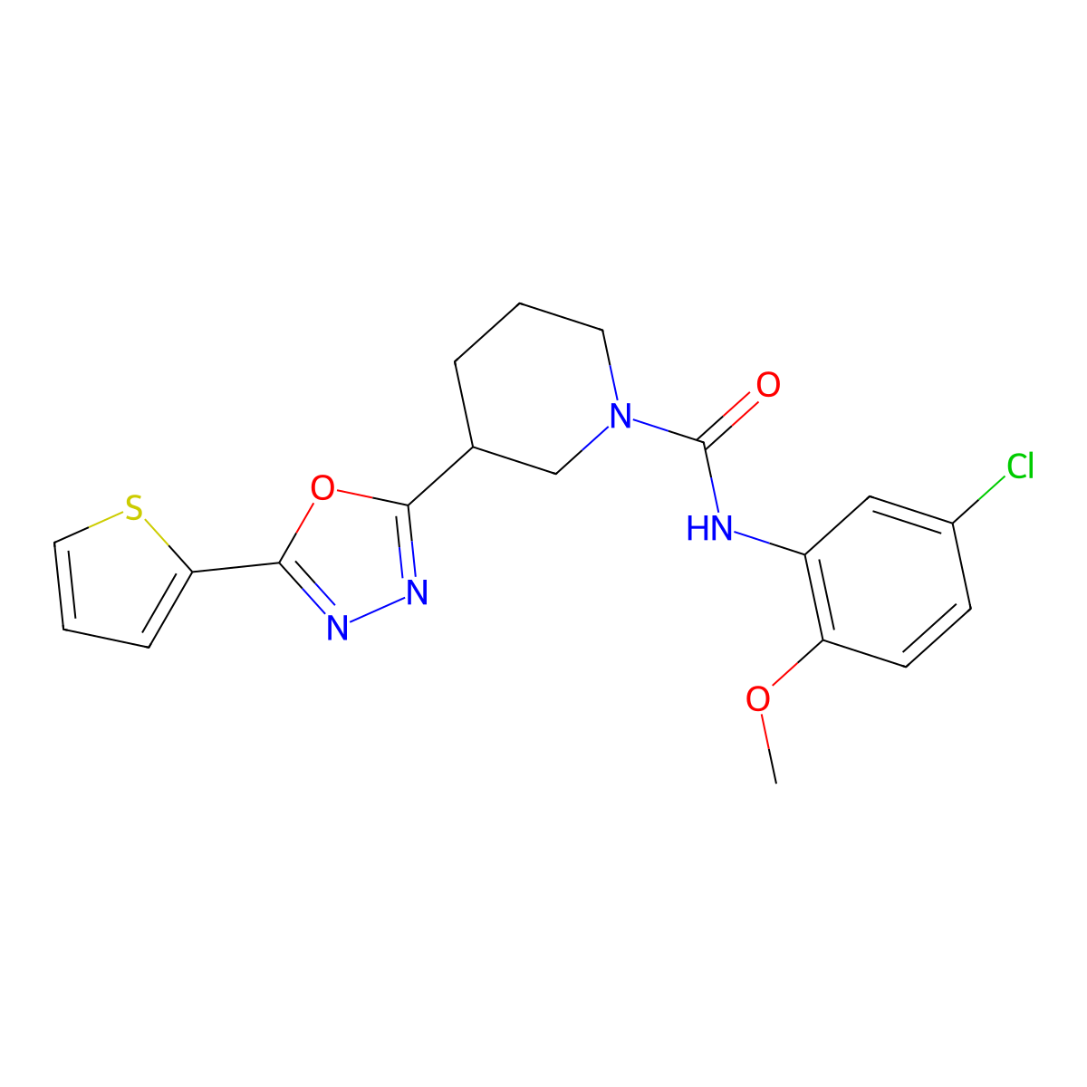N-(5-chloro-2-methoxyphenyl)-3-(5-(thiophen-2-yl)-1,3,4-oxadiazol-2-yl)piperidine-1-carboxamide molecular structure, CAS 1105201-37-3