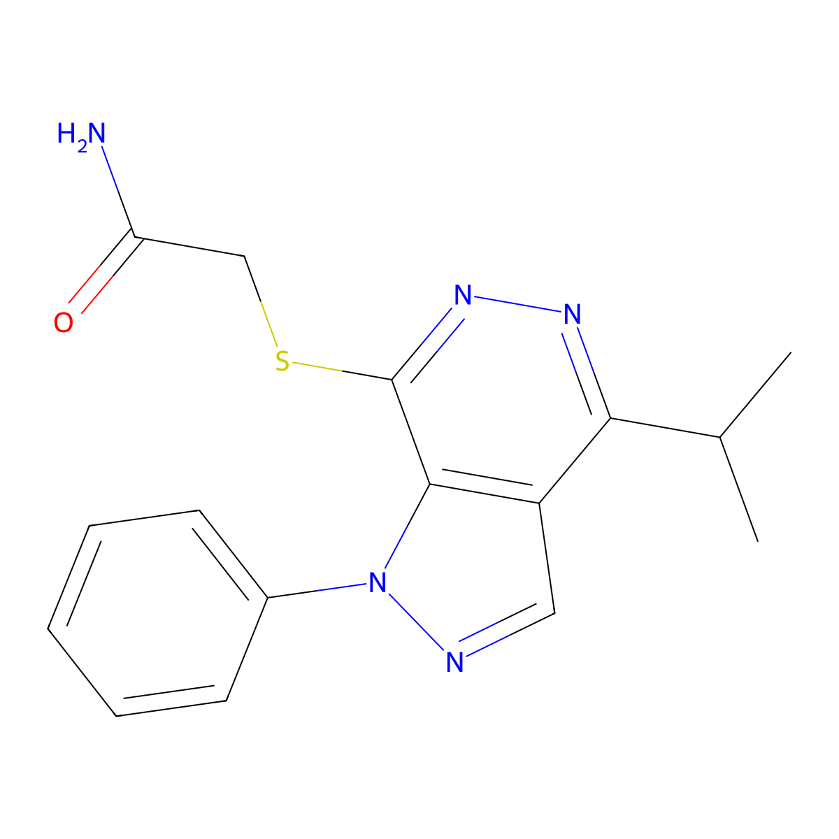 2-((4-isopropyl-1-phenyl-1H-pyrazolo[3,4-d]pyridazin-7-yl)thio)acetamide molecular structure, CAS 1105201-42-0