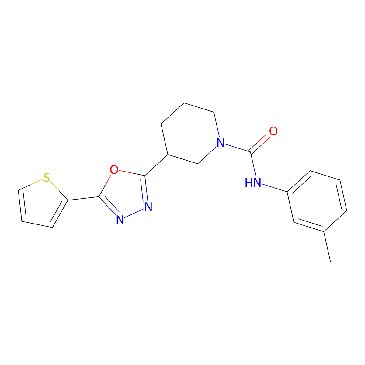 3-(5-(thiophen-2-yl)-1,3,4-oxadiazol-2-yl)-N-(m-tolyl)piperidine-1-carboxamide molecular structure, CAS 1105201-53-3