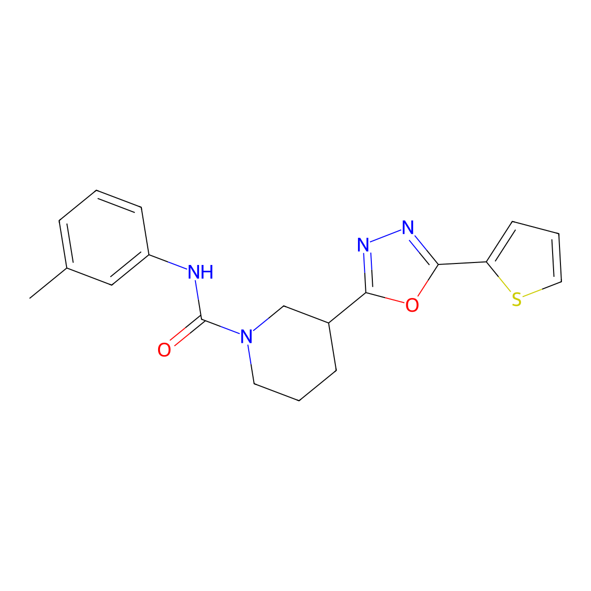 3-(5-(thiophen-2-yl)-1,3,4-oxadiazol-2-yl)-N-(m-tolyl)piperidine-1-carboxamide molecular structure, CAS 1105201-53-3