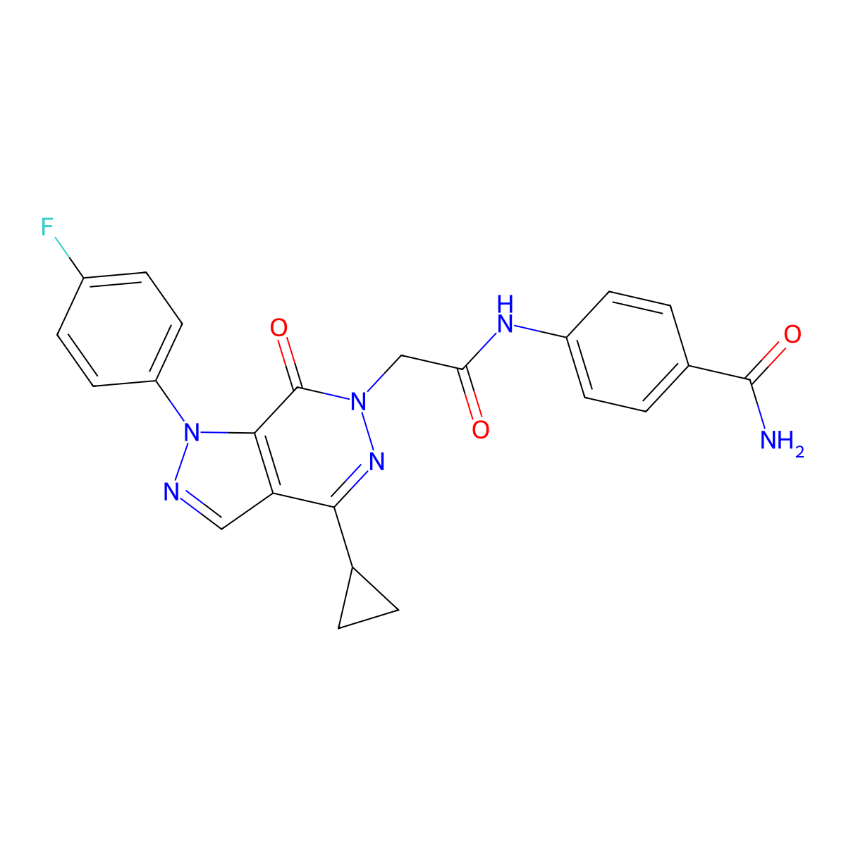 4-(2-(4-cyclopropyl-1-(4-fluorophenyl)-7-oxo-1H-pyrazolo[3,4-d]pyridazin-6(7H)-yl)acetamido)benzamide molecular structure, CAS 1105201-59-9