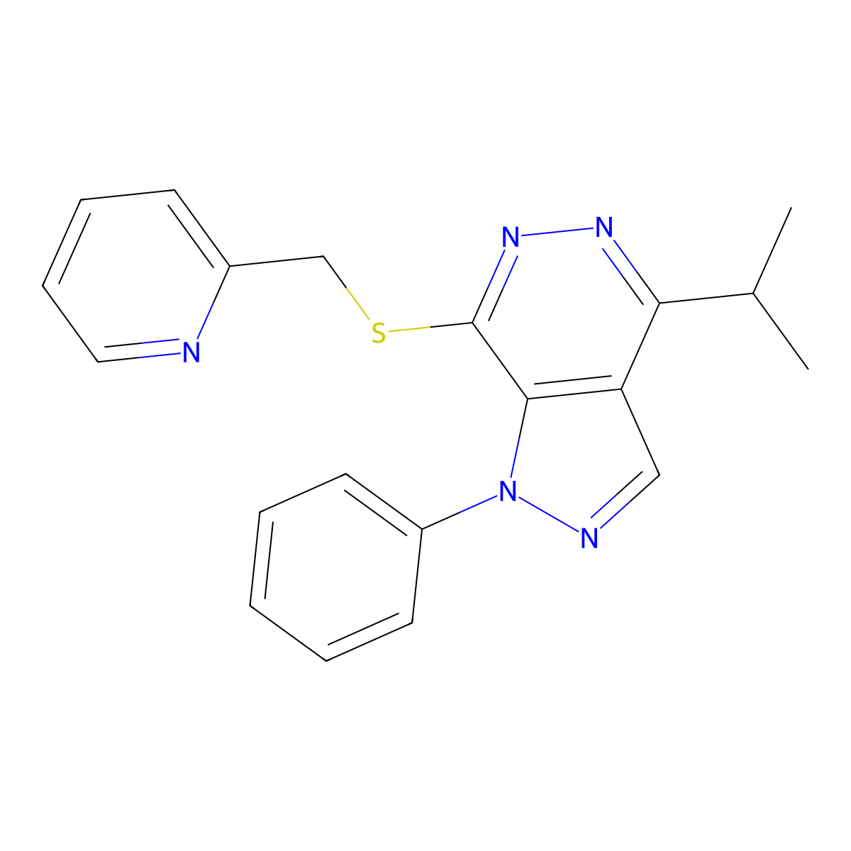 4-isopropyl-1-phenyl-7-((pyridin-2-ylmethyl)thio)-1H-pyrazolo[3,4-d]pyridazine molecular structure, CAS 1105201-66-8