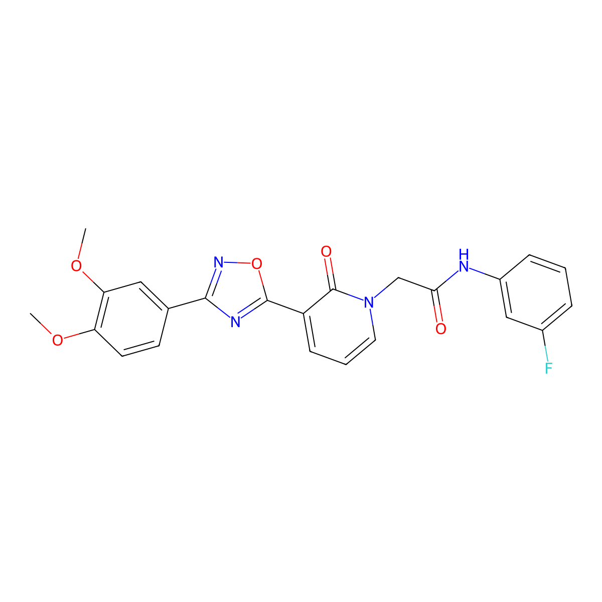 2-(3-(3-(3,4-dimethoxyphenyl)-1,2,4-oxadiazol-5-yl)-2-oxopyridin-1(2H)-yl)-N-(3-fluorophenyl)acetamide molecular structure, CAS 1105201-70-4