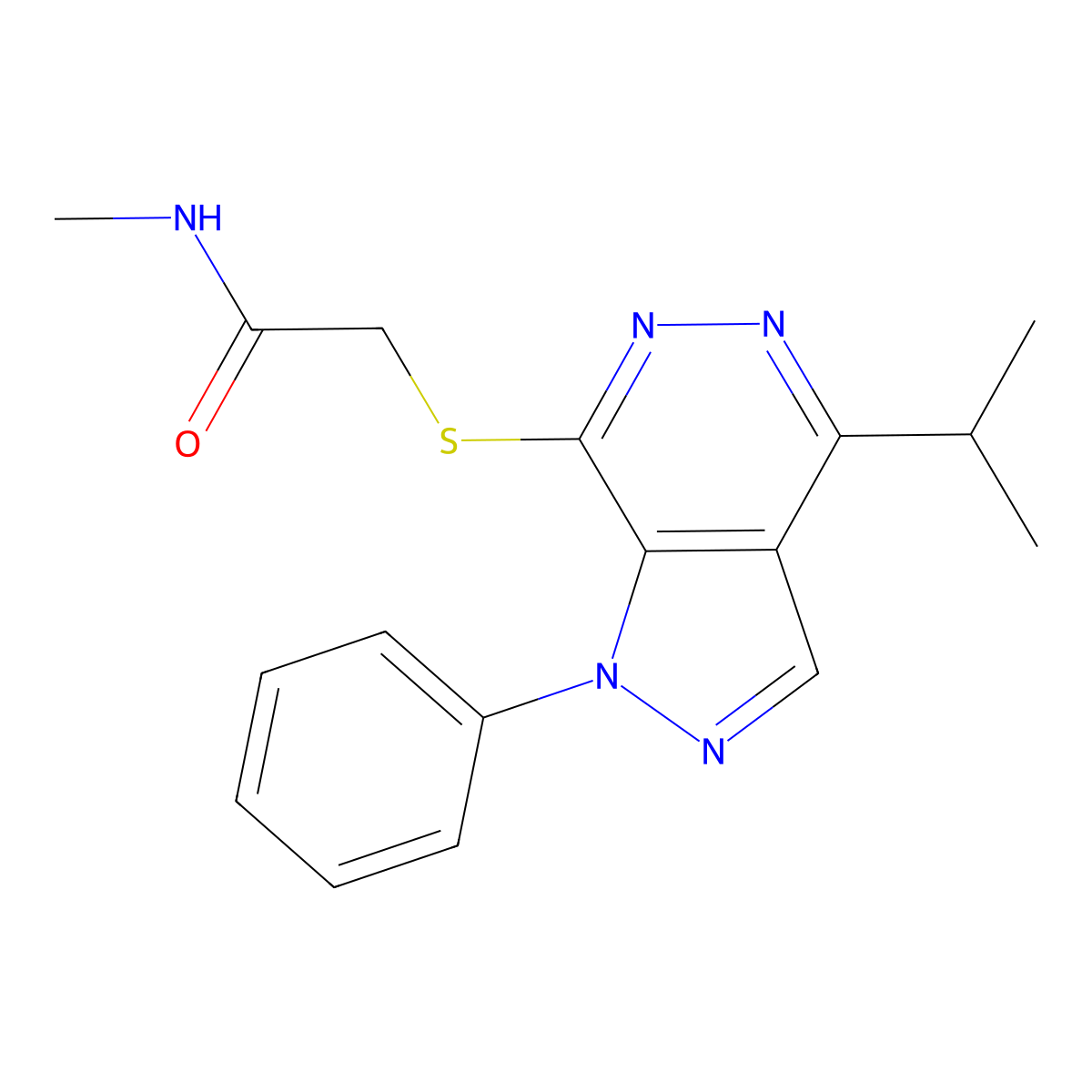 2-((4-isopropyl-1-phenyl-1H-pyrazolo[3,4-d]pyridazin-7-yl)thio)-N-methylacetamide molecular structure, CAS 1105201-74-8