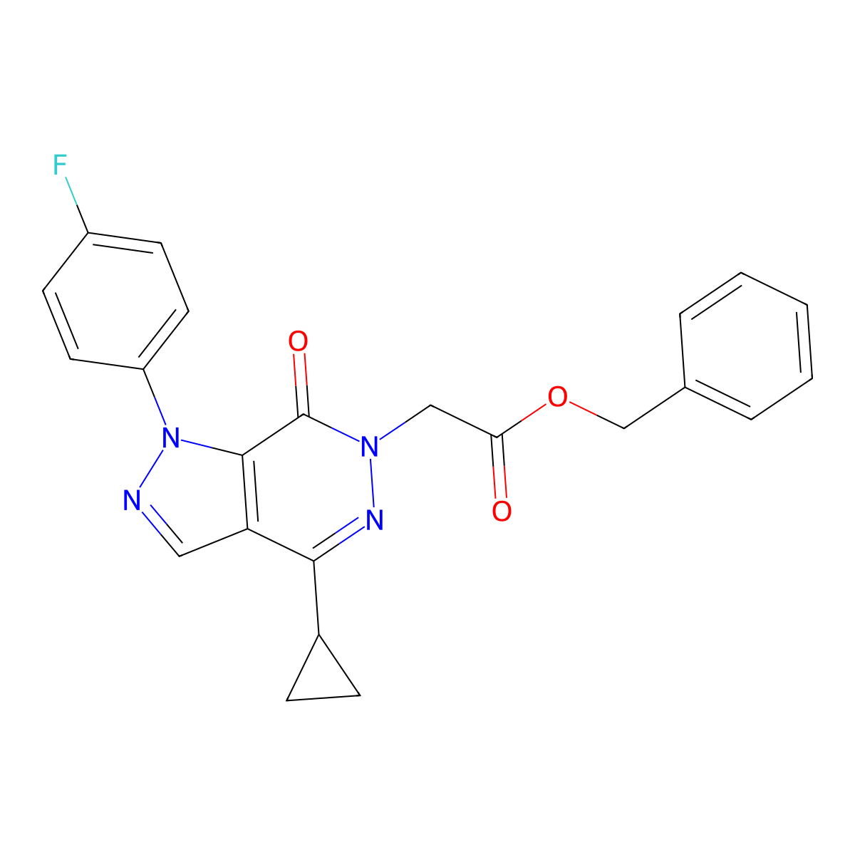 benzyl 2-(4-cyclopropyl-1-(4-fluorophenyl)-7-oxo-1H-pyrazolo[3,4-d]pyridazin-6(7H)-yl)acetate molecular structure, CAS 1105201-75-9