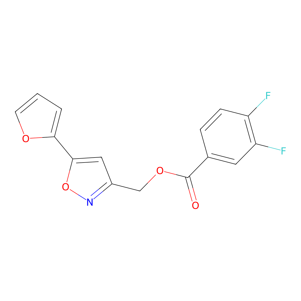 (5-(Furan-2-yl)isoxazol-3-yl)methyl 3,4-difluorobenzoate molecular structure, CAS 1105201-81-7