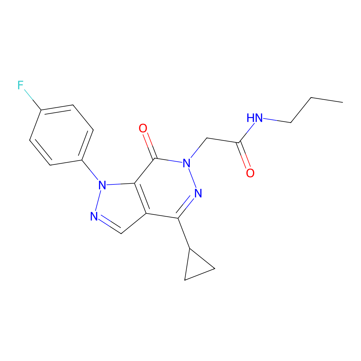 2-(4-cyclopropyl-1-(4-fluorophenyl)-7-oxo-1H-pyrazolo[3,4-d]pyridazin-6(7H)-yl)-N-propylacetamide molecular structure, CAS 1105201-83-9