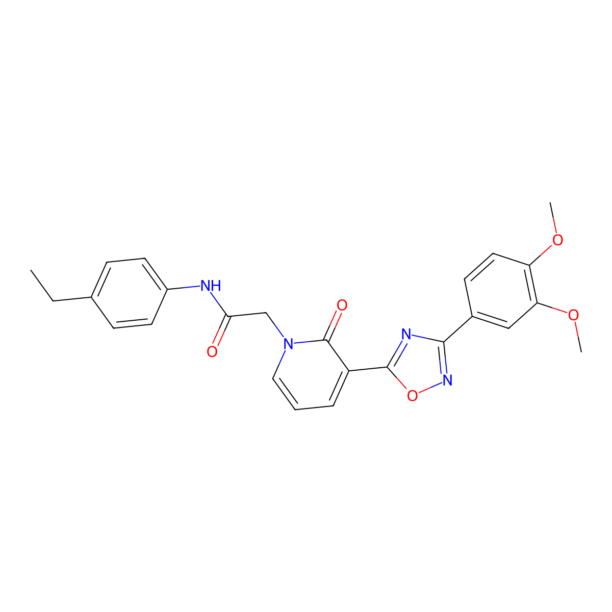 2-(3-(3-(3,4-dimethoxyphenyl)-1,2,4-oxadiazol-5-yl)-2-oxopyridin-1(2H)-yl)-N-(4-ethylphenyl)acetamide molecular structure, CAS 1105201-86-2