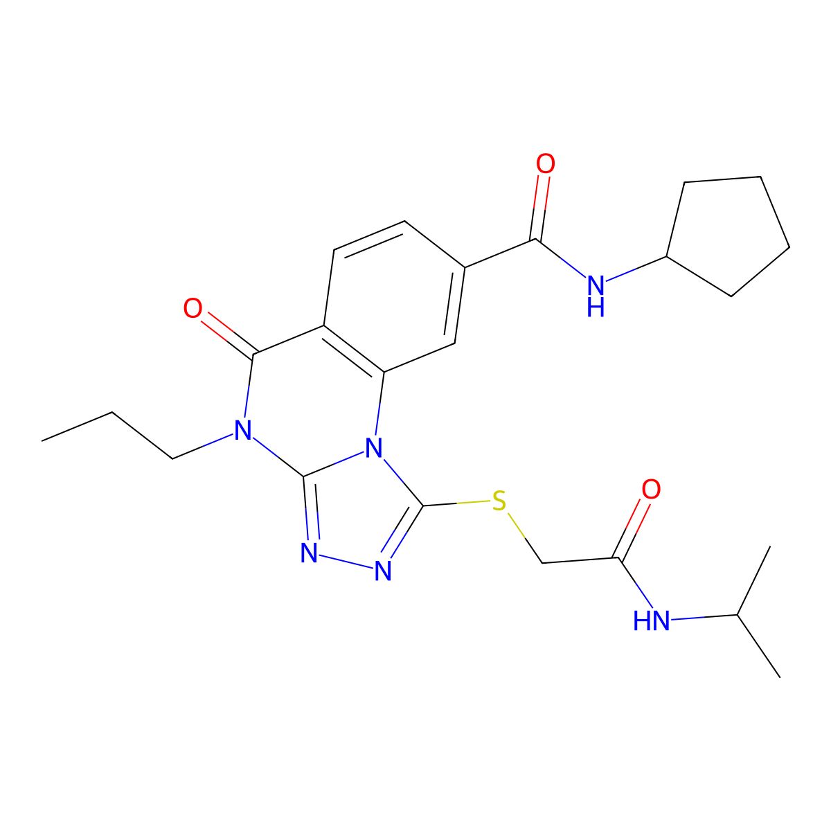 N-cyclopentyl-5-oxo-1-({[(propan-2-yl)carbamoyl]methyl}sulfanyl)-4-propyl-4H,5H-[1,2,4]triazolo[4,3-a]quinazoline-8-carboxamide molecular structure, CAS 1105201-87-3