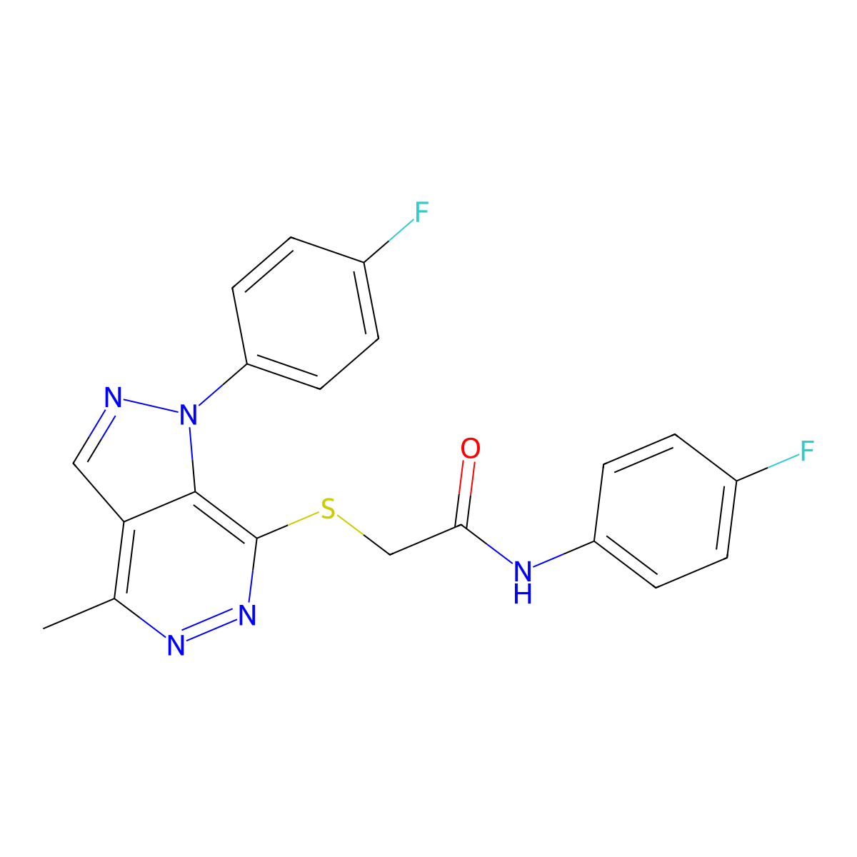 N-(4-fluorophenyl)-2-((1-(4-fluorophenyl)-4-methyl-1H-pyrazolo[3,4-d]pyridazin-7-yl)thio)acetamide molecular structure, CAS 1105201-90-8