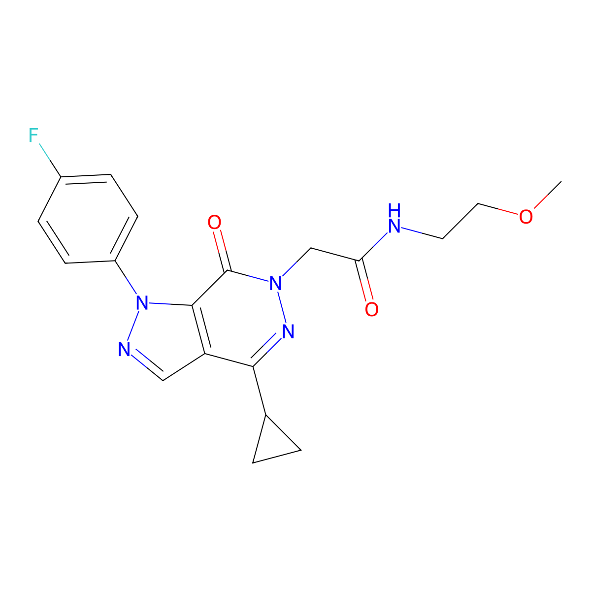 2-(4-cyclopropyl-1-(4-fluorophenyl)-7-oxo-1H-pyrazolo[3,4-d]pyridazin-6(7H)-yl)-N-(2-methoxyethyl)acetamide molecular structure, CAS 1105201-91-9