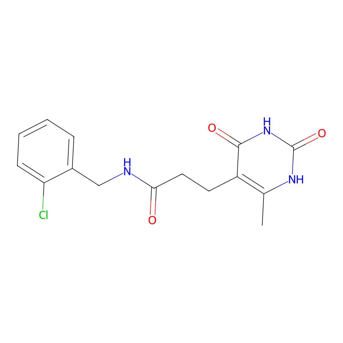 N-(2-chlorobenzyl)-3-(6-methyl-2,4-dioxo-1,2,3,4-tetrahydropyrimidin-5-yl)propanamide molecular structure, CAS 1105201-92-0