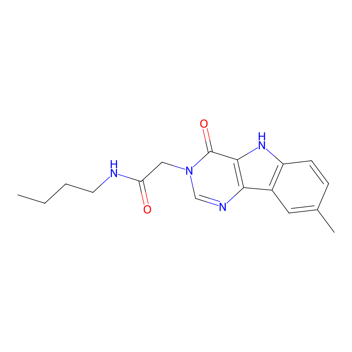 N-butyl-2-(8-methyl-4-oxo-4,5-dihydro-3H-pyrimido[5,4-b]indol-3-yl)acetamide molecular structure, CAS 1105201-95-3