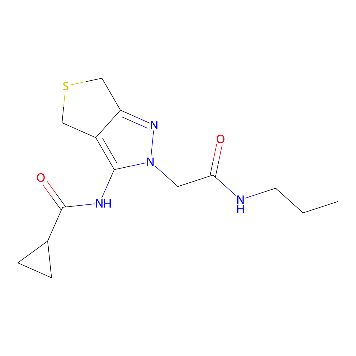 N-(2-(2-oxo-2-(propylamino)ethyl)-4,6-dihydro-2H-thieno[3,4-c]pyrazol-3-yl)cyclopropanecarboxamide molecular structure, CAS 1105201-96-4