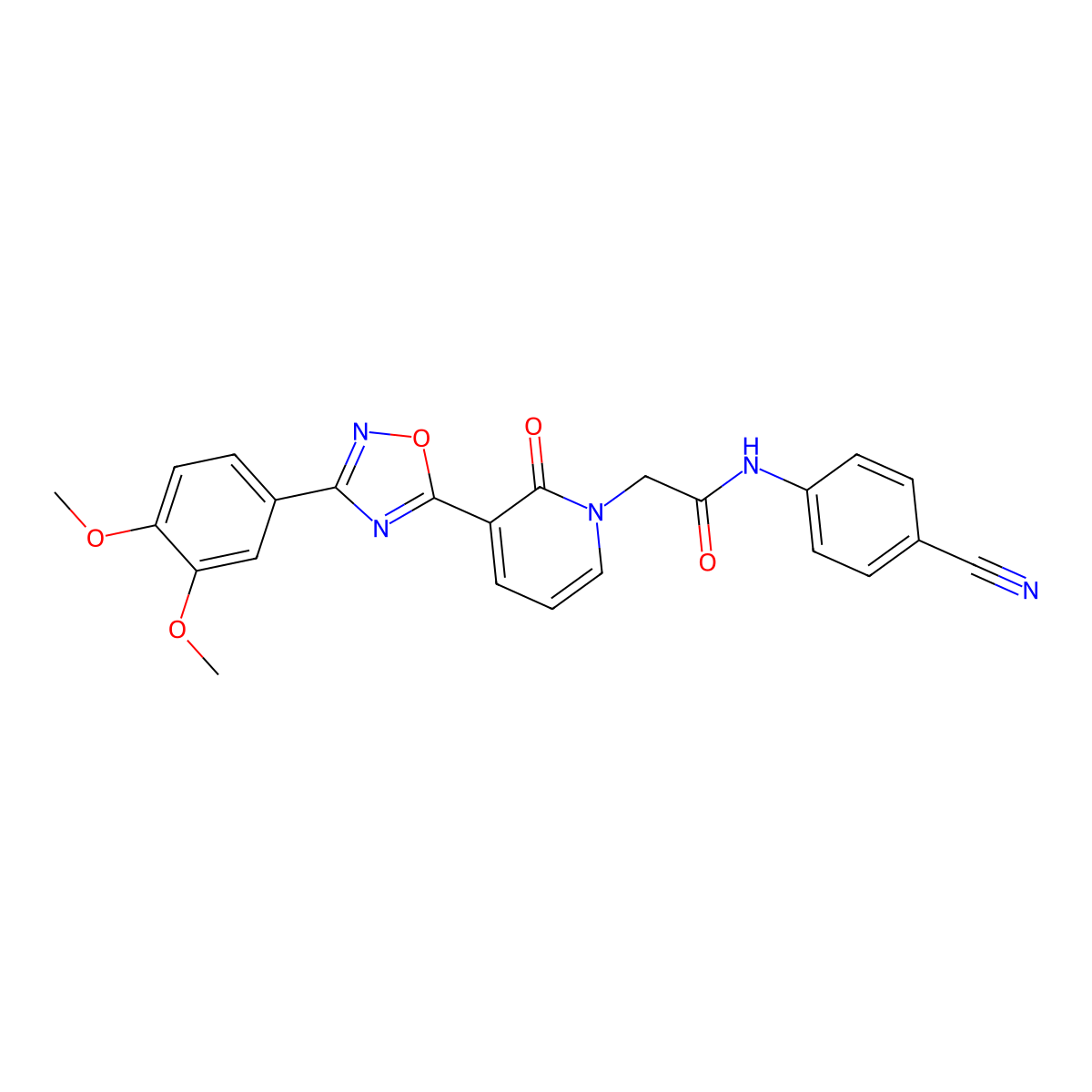 N-(4-cyanophenyl)-2-(3-(3-(3,4-dimethoxyphenyl)-1,2,4-oxadiazol-5-yl)-2-oxopyridin-1(2H)-yl)acetamide molecular structure, CAS 1105202-02-5