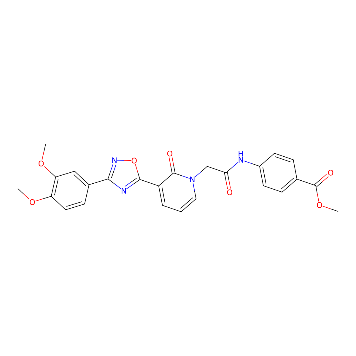 methyl 4-(2-(3-(3-(3,4-dimethoxyphenyl)-1,2,4-oxadiazol-5-yl)-2-oxopyridin-1(2H)-yl)acetamido)benzoate molecular structure, CAS 1105202-09-2