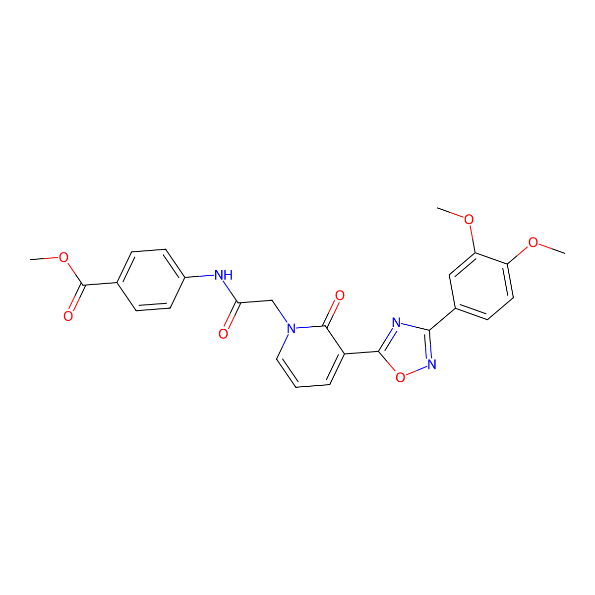 methyl 4-(2-(3-(3-(3,4-dimethoxyphenyl)-1,2,4-oxadiazol-5-yl)-2-oxopyridin-1(2H)-yl)acetamido)benzoate molecular structure, CAS 1105202-09-2