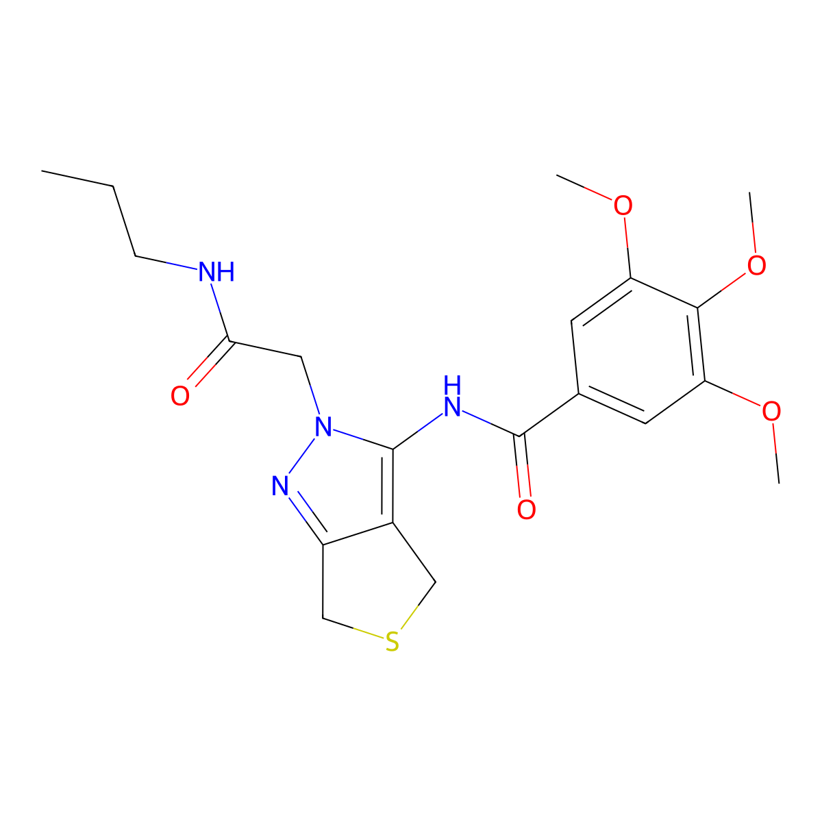 3,4,5-trimethoxy-N-(2-(2-oxo-2-(propylamino)ethyl)-4,6-dihydro-2H-thieno[3,4-c]pyrazol-3-yl)benzamide molecular structure, CAS 1105202-10-5